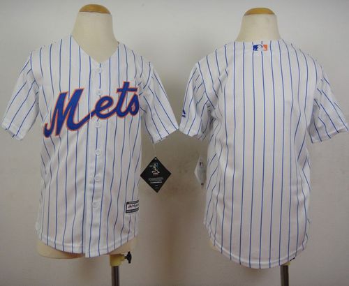 Mets Blank White(Blue Strip) Home Cool Base Stitched Youth MLB Jersey - Click Image to Close